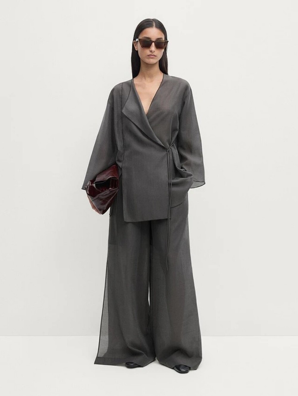 NWT Massimo Dutti Flowing Palazzo Trousers Dark Grey S Small SPECIAL EDITION